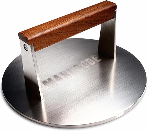 Manucode Smash - Prensa de hamburguesas, trituradora de hamburguesas de 3.8 libras, prensa de tocino de 9 pulgadas para cocinar por lotes, acero