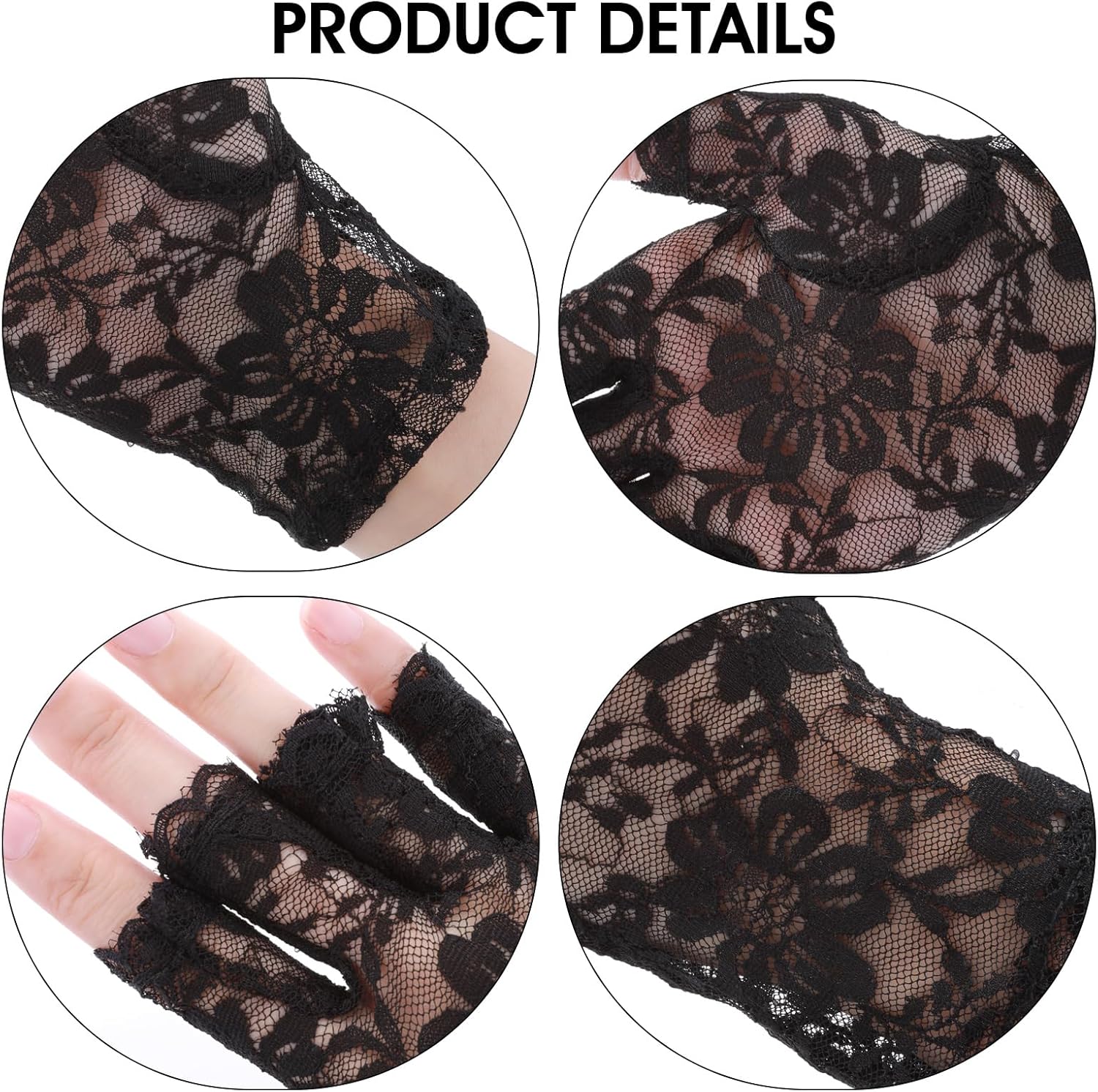 Lace Fingerless Gloves Short Black Gloves Elegant Floral Glove for Wedding, Halloween, Party, Performance - Image 3