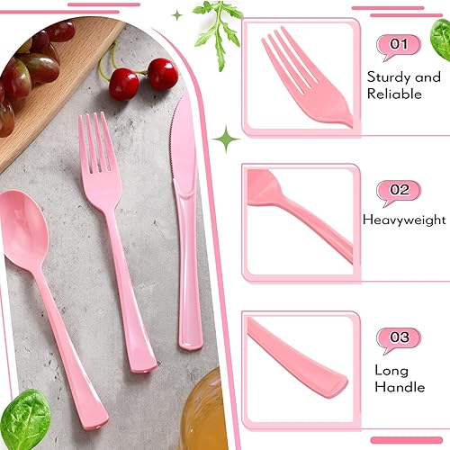 Miniatura 3 de Juego de cubiertos de plástico de 300 piezas juego de cubiertos de plástico de colores que incluye 100 cucharas desechables 100 tenedores de