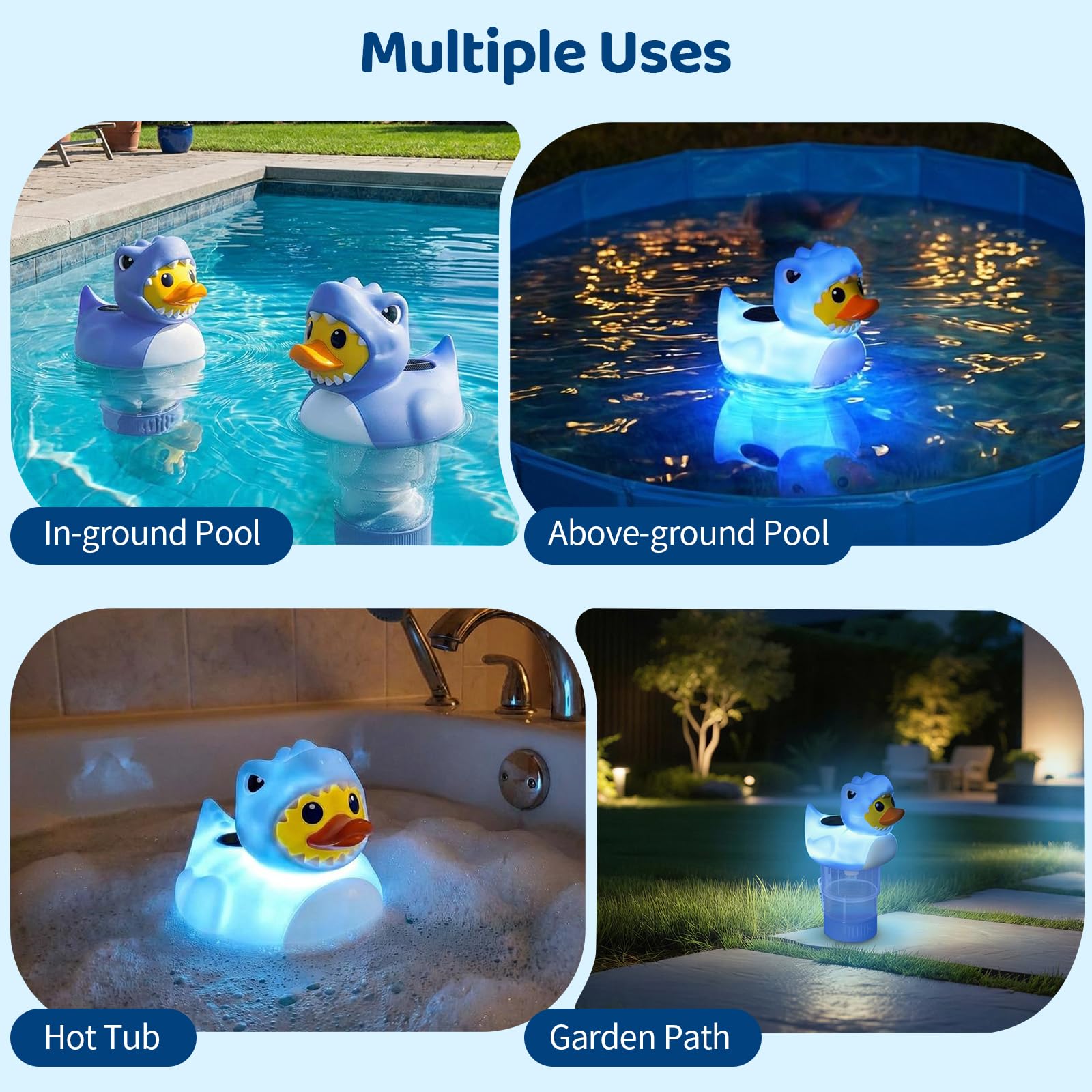 Housolution Flotteur Solaire de Chlore Piscine, Distributeur Flottant à Lumière, Convient Tablettes 4x3in, Libération Réglable, Ouverture Facile & Anti-Enfoncement,Flotteur Piscine Jacuzzi SPA, Canard