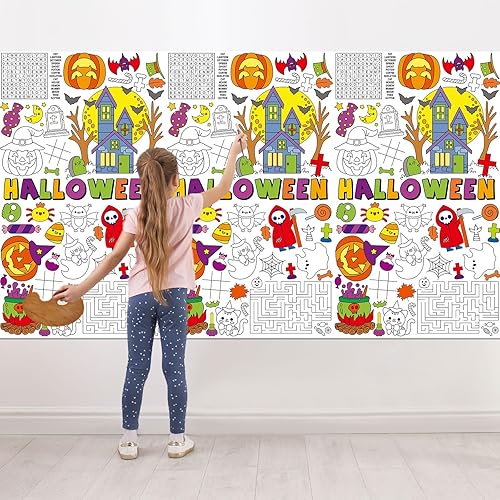 Miniatura 7 de Mantel gigante de papel para colorear de Halloween para niños, bruja, fantasma, calabaza, actividad, gran color, póster, mantel para niños, niñas,