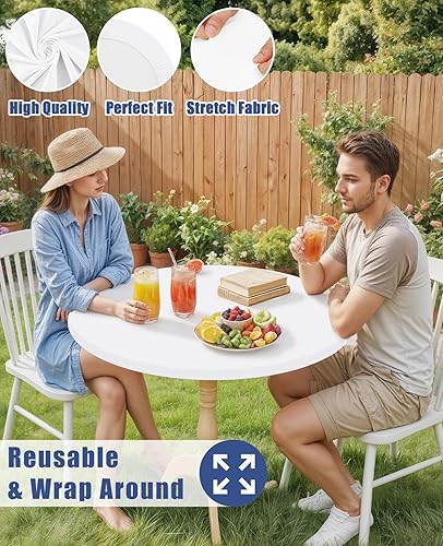 Miniatura 5 de Mantel Redondo de Spandex, Manteles Elásticos Ajustados Impermeables para Mesas de 45"-56", Cubierta de Mesa de Picnic Elástica Extensible Lavable