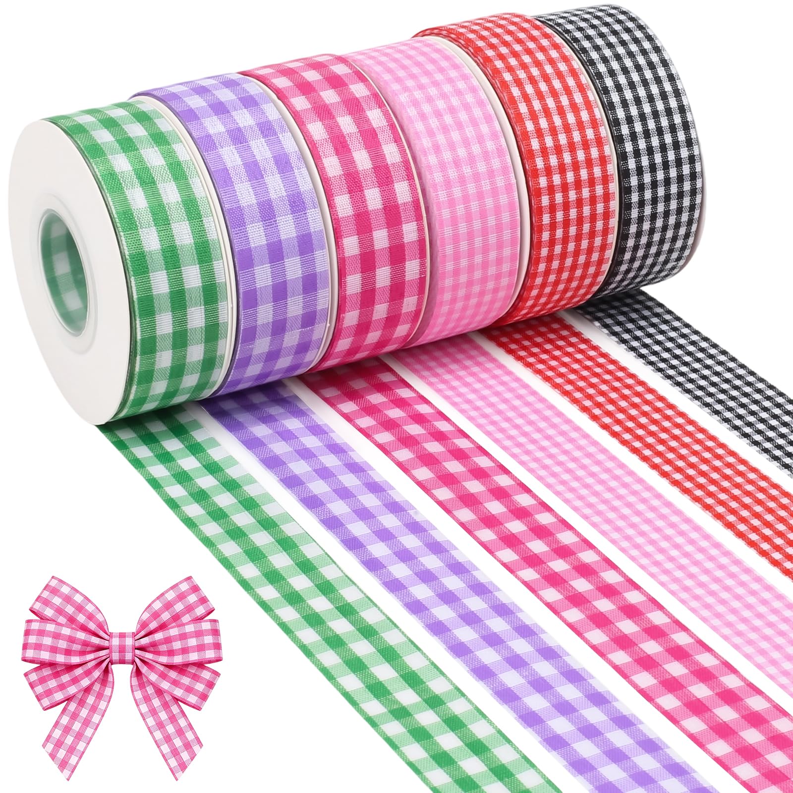 COEWUR 6 Rollen Gingham Band Geschenkband 2cm * 20m Karoband