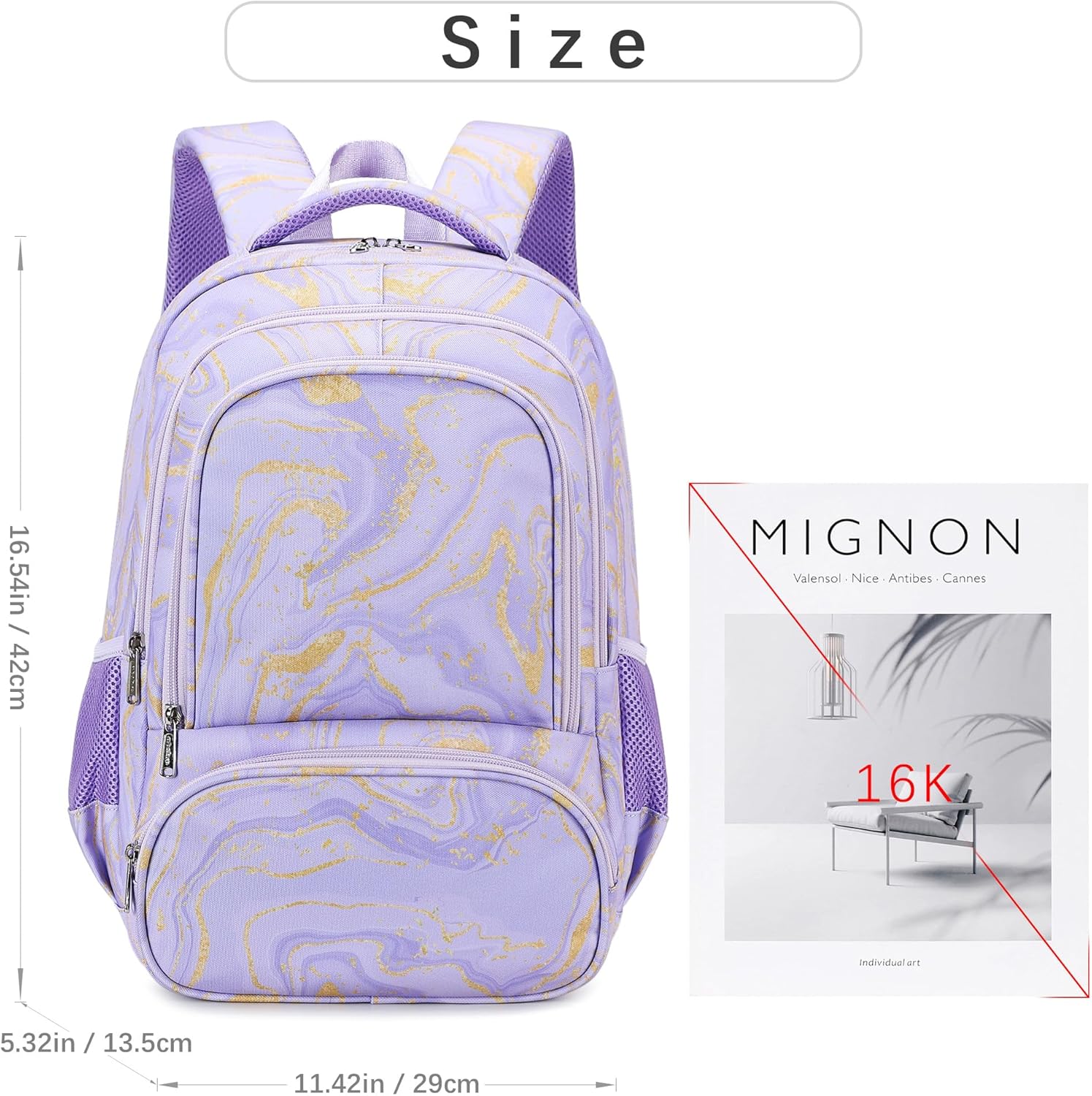 abshoo Marble Lightweight Kids Backpack For School Girls Elementary Kindergarten Bookbag School Bags (Marble Purple) - Image 3