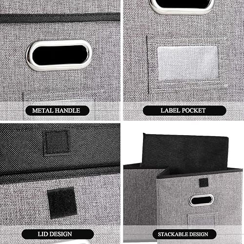 Miniatura 6 de Caja organizadora de archivos de oficina de almacenamiento de documentos de oficina paquete de 2 archivadores plegables de lino con tapa gabinete de
