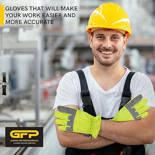 Miniatura 6 de Guantes para profesionales 470 de alta visibilidad, guantes de tráfico personal y de policía, carcasa de nailon amarillo, guantes reflectantes de 2