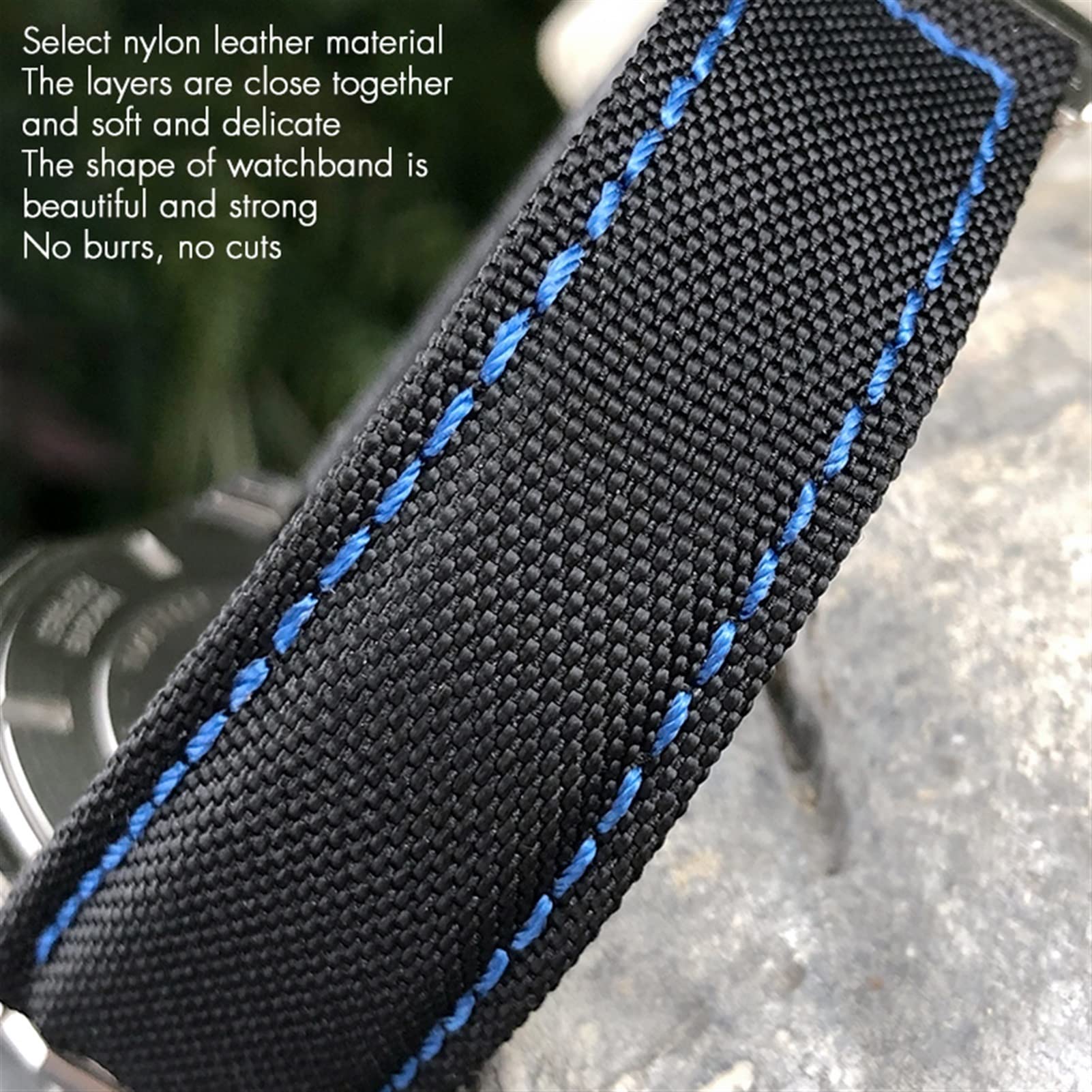 20mm 22mm Uhrenarmbänder Canvas Nylon Leder Uhrenarmband Faltschließe Schwarz Uhrenarmband Uhrenarmband ersetzen