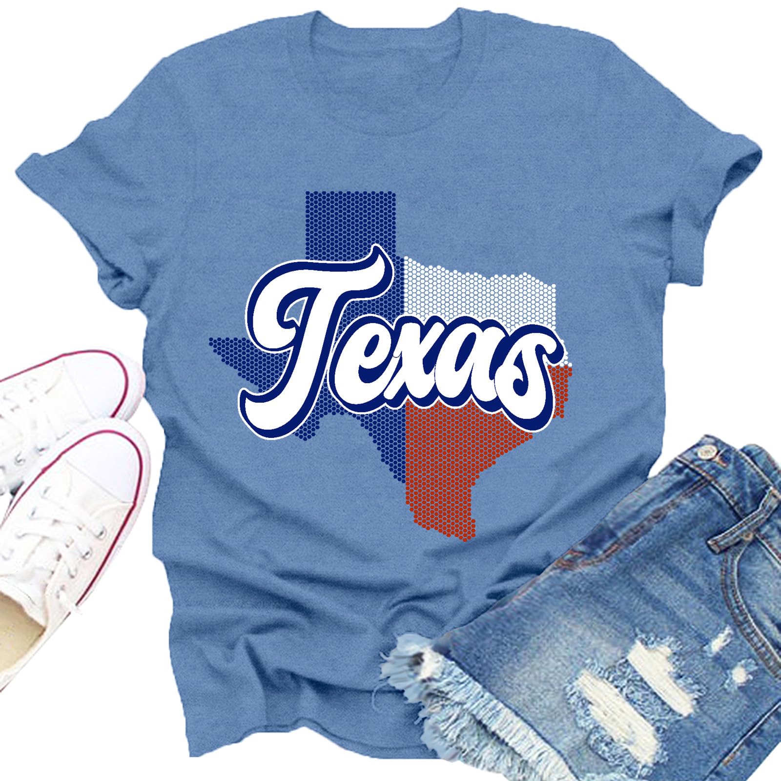 Dabon Texas Shirts for Women Texas State Map T-Shirts TX Strong Pride Tee | Patriotic Texas tee with Texas state map silhouette. for casual daily wear & Texas pride souvenir gifts.