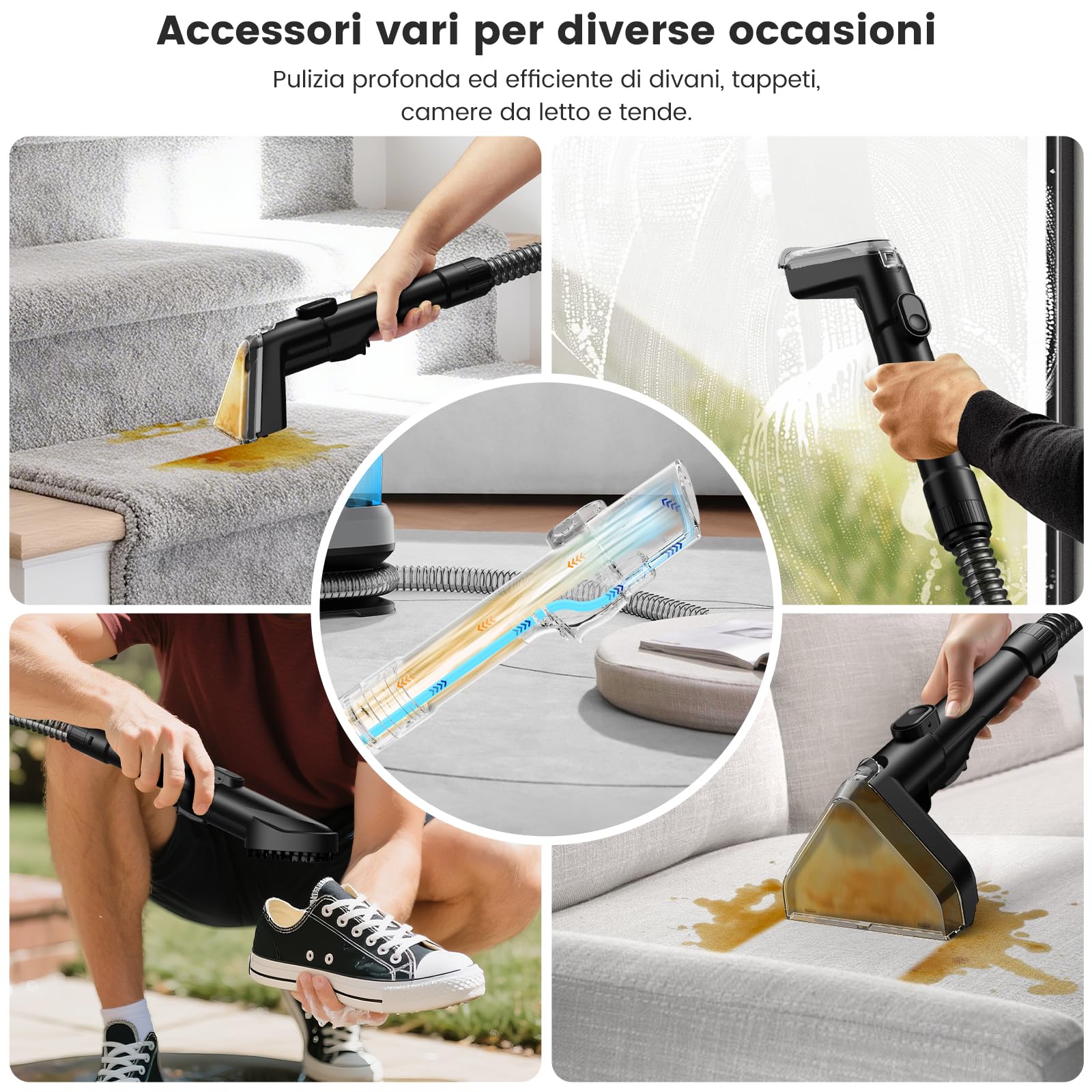 Kitcanis Lavatappeti e Divani Lava e Asciuga 17KPa 600W, Pulitore Tessuti Compatto con 4 Accessori, Serbatoi Rimovibili 1.1L/1.2L, per Divani Tappeti Auto, Lava Moquette Portatile per Casa e Interni