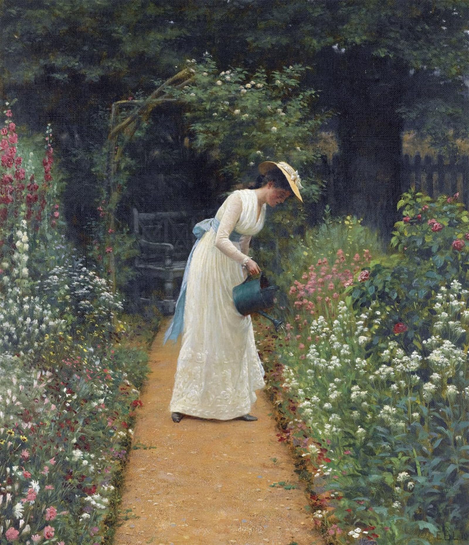 SERENDIPITP Aesthetic Poster Photo Wall Print Retro Picture My Lady's Garden by Edmund Blair Leighton Modern Wall Artwork for Home Decor 60x90cm