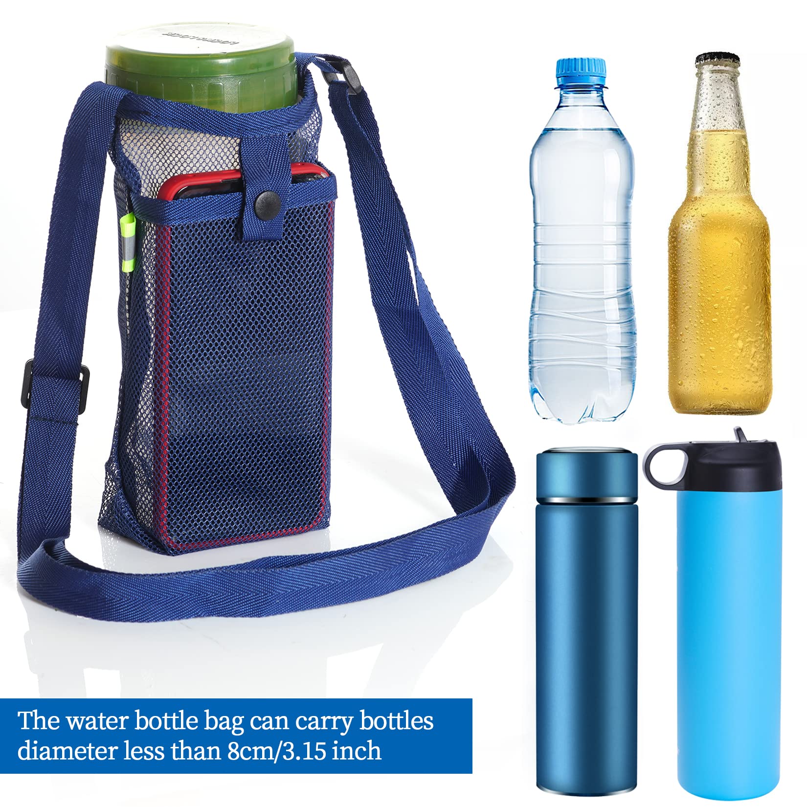 Miinsiinoore Lot de 3 porte-bouteilles d'eau en maille avec sangle réglable pour randonnée, marche, camping, voyage