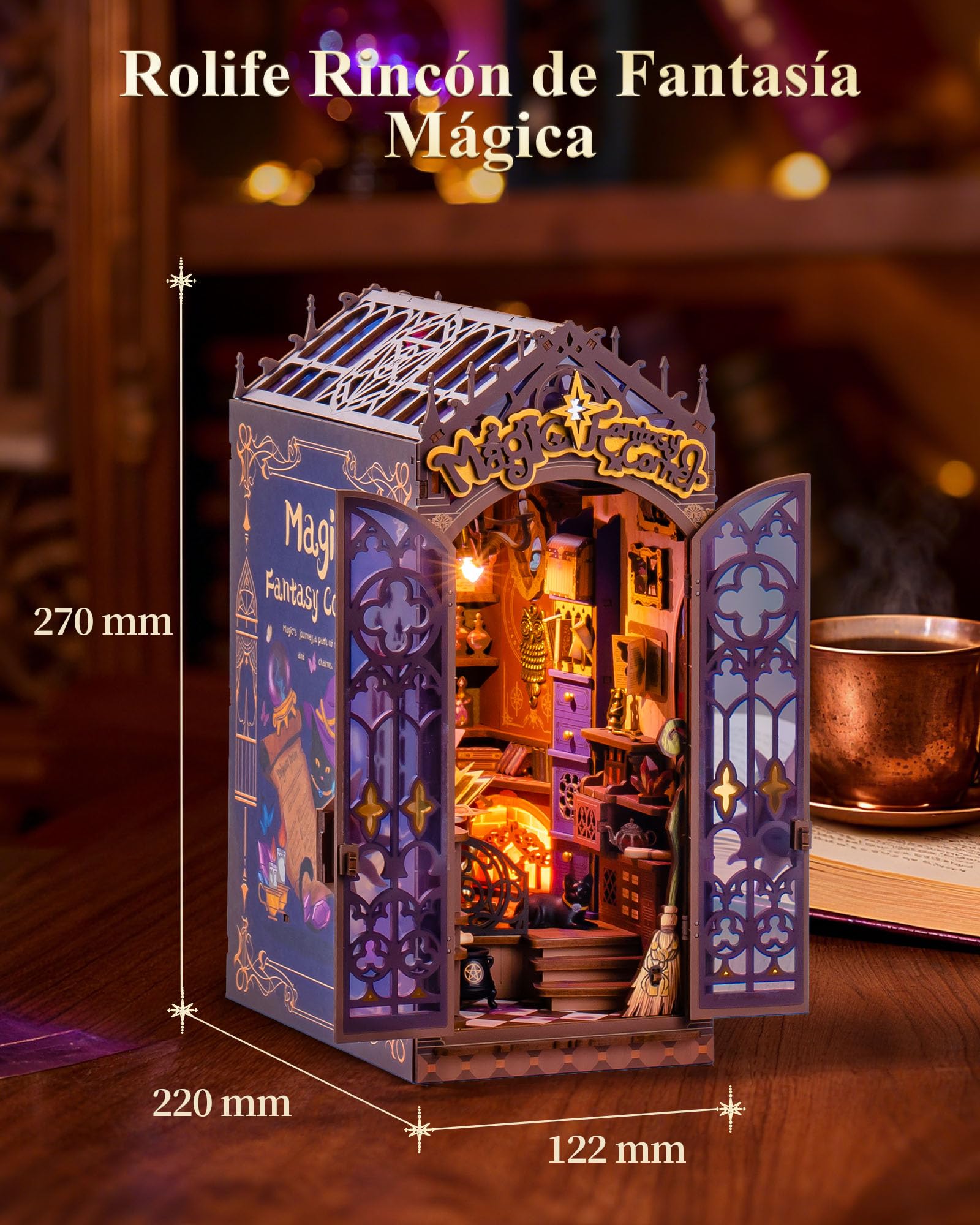 Rolife Book Nook Kit Miniature da Costruire DIY Booknook Rincón de Fantasía Mágica 3d Puzzle Legno con Luci Decorazione Libreria Casa Modellismo da Costruire Adulti Diorama Modellismo