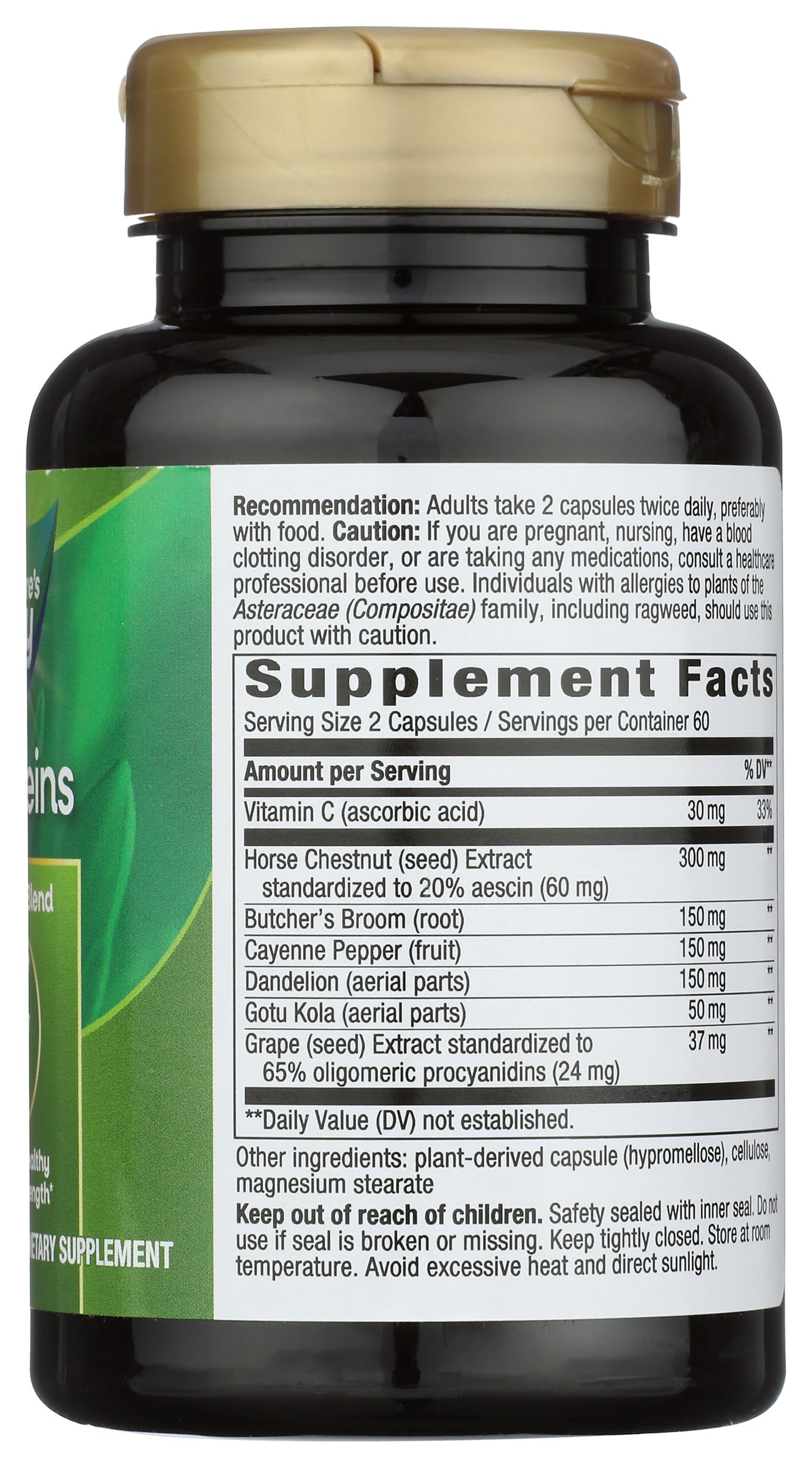 Nature's Way Leg Veins Premium Blend - Supports Healthy Leg Vein Strength* - 6-Herb Blend with Horse Chestnut Extract, Grape Seed Extract & Dandelion - Gluten Free & Vegan - 120 Count (60 Servings) — Amazon image 7