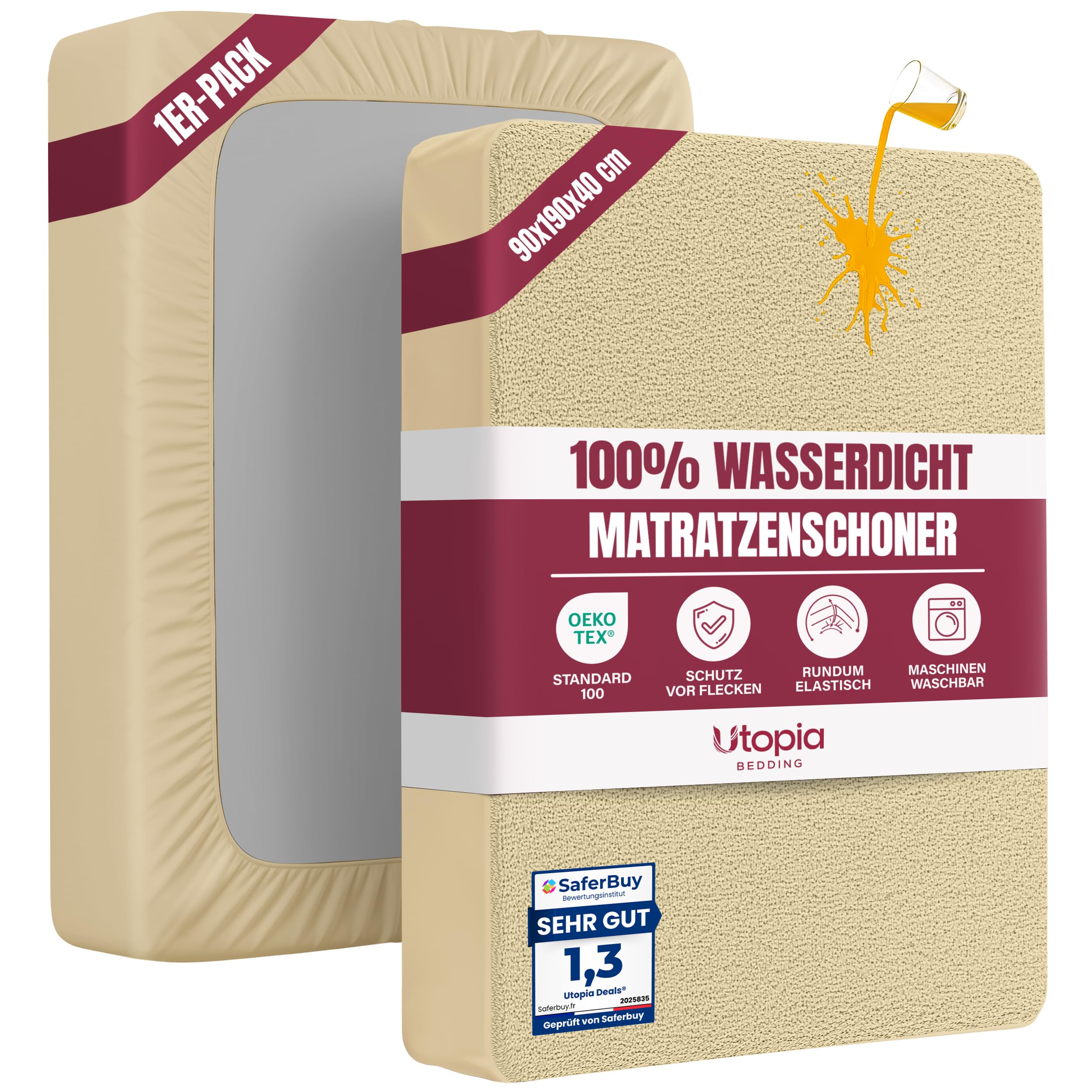 Utopia Bedding Matratzenschoner Wasserdicht, Oeko-TEX Zertifiziert Matratzenauflage Atmungsaktive, Matratzenschutz, Rundum Elastisch