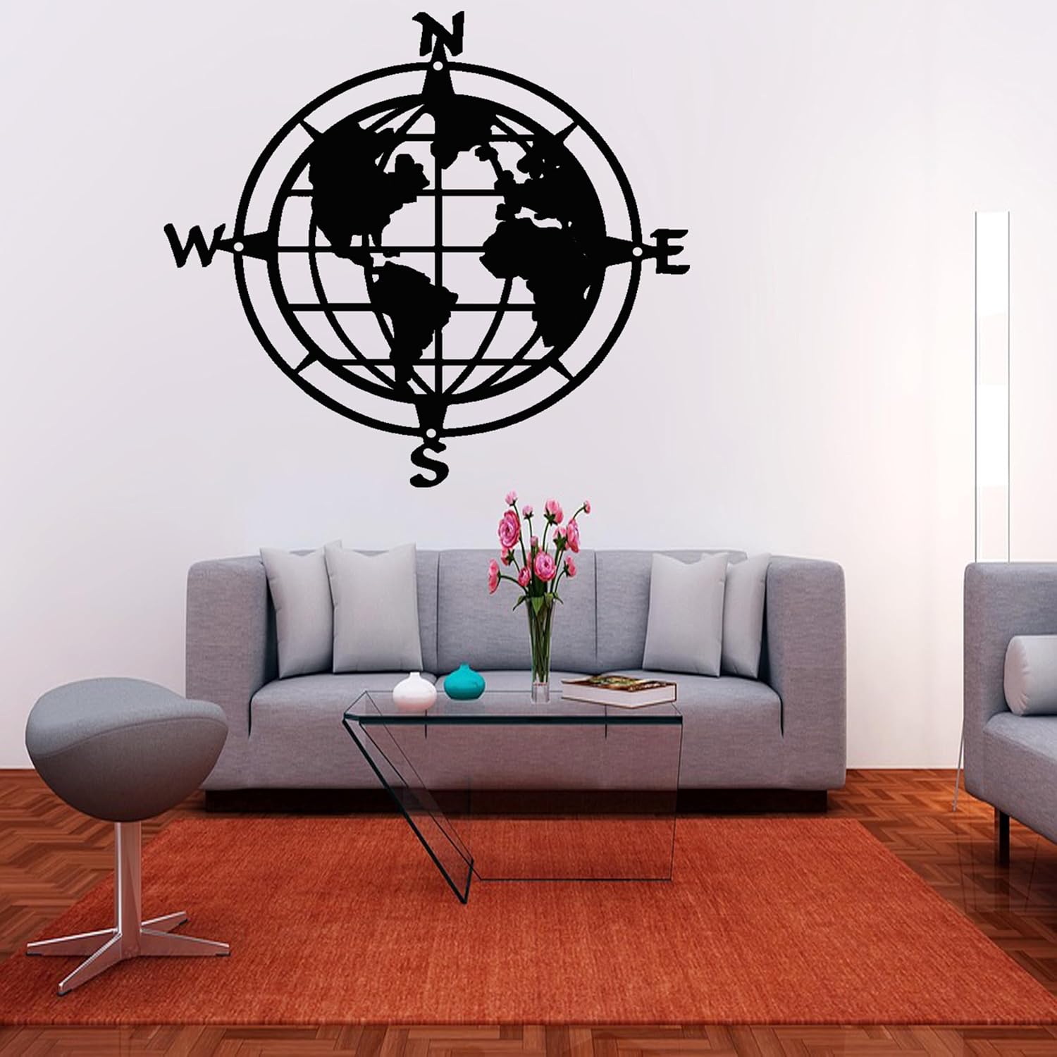 Earth compass Name Plaque Outdoor Metal Wall Art Personalized Gift for Wedding/Housewarming