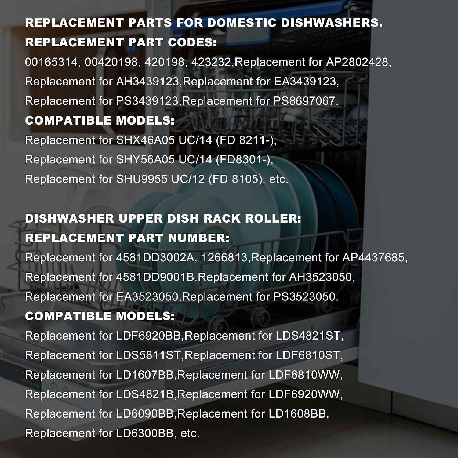Walmine 8 Pieces Plastic 165314 Dishwasher Lower Rack Roller & 4581DD3002A Upper Roller Wheel Replacement for Kenmore