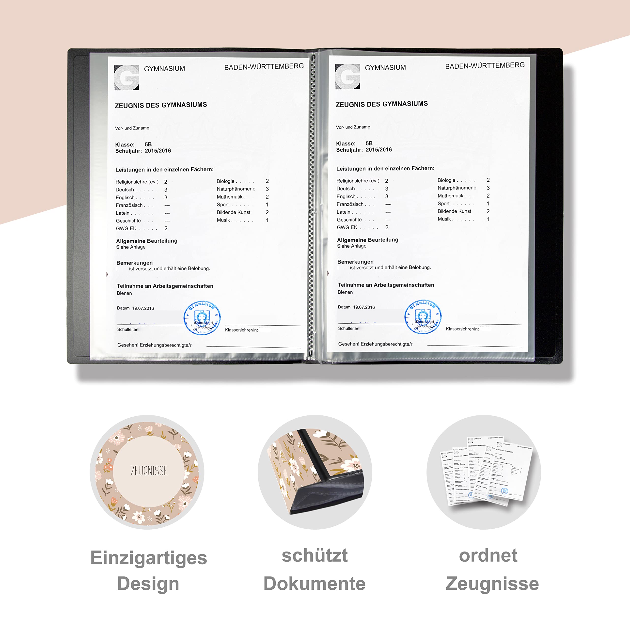 Minilino Zeugnismappe 20 Premium Klarsichthüllen A4 [SCHUTZ UND AUFBEWAHRUNG VON ZEUGNISSEN] Dokumentenmappe für Unterlagen in der Grundschule