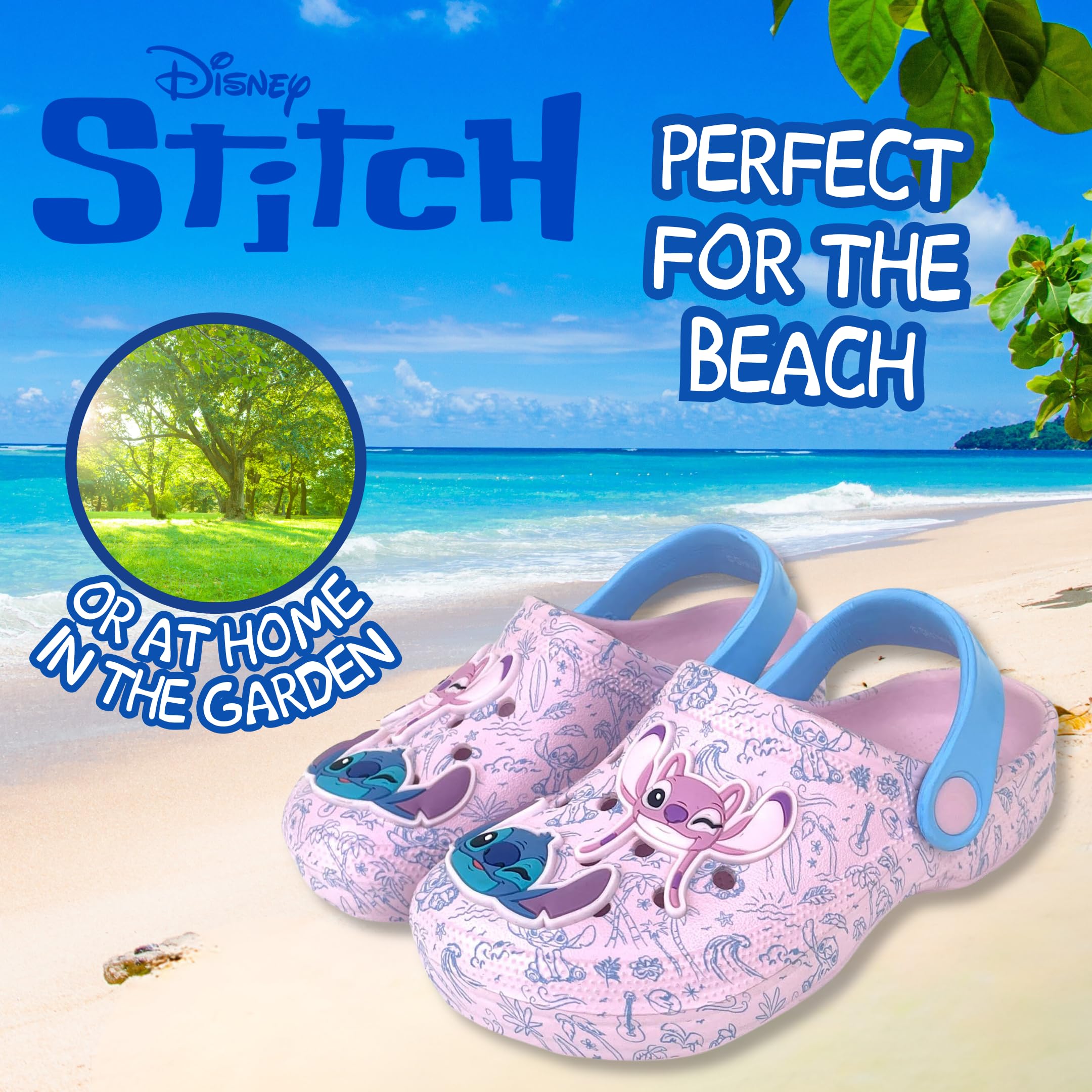 Disney Clogs Stitch Angel Sandalias Verano Sliders Correa Tobillo Zapatos Playa