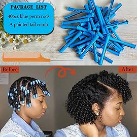 40pcs Perm Rods Set for Natural Hair Blue Plastic Cold Wave Rods Hair Curling Rollers with Steel Pintail Comb Rat Tail DIY Hairdressing Tools40pcs Blue