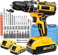 YHTQX 21V Cordless Drill Driver Set: 3/8" Keyless Chuck, 2 Batteries, 25+1 Torque, Bits for Wood/Metal/Plastic Drilling