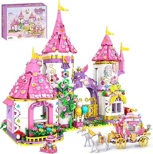 Juguetes de construcción de castillo de princesa para niñas, kit de bloques de construcción de casa de ensueño, castillo de princesa rosa y