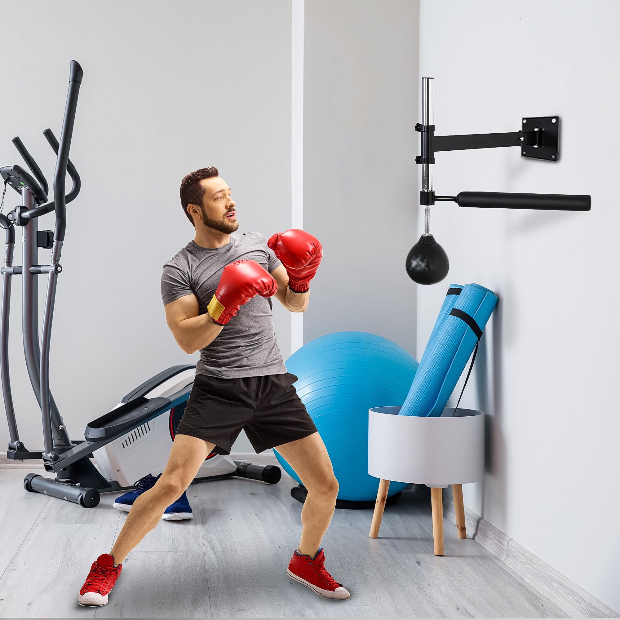HOMCOM Boxgestell klappbar höhenverstellbar Boxtraining Wardhalterung mit drehbarer Reflexstange Speedball, stehende Boxssack für Erwachsene und Jugendliche