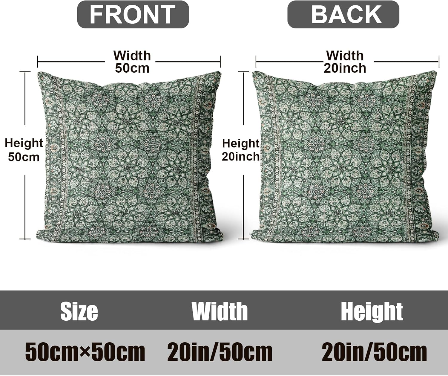 Boho Throw Pillow Covers 20x20 inch Set of 2,Soft Pillowcases Bohemia Carpet Printing Pattern Decorative Sofa Living Room Bed Square Pillow Case Cushion Cover-Green Flower - Image 5