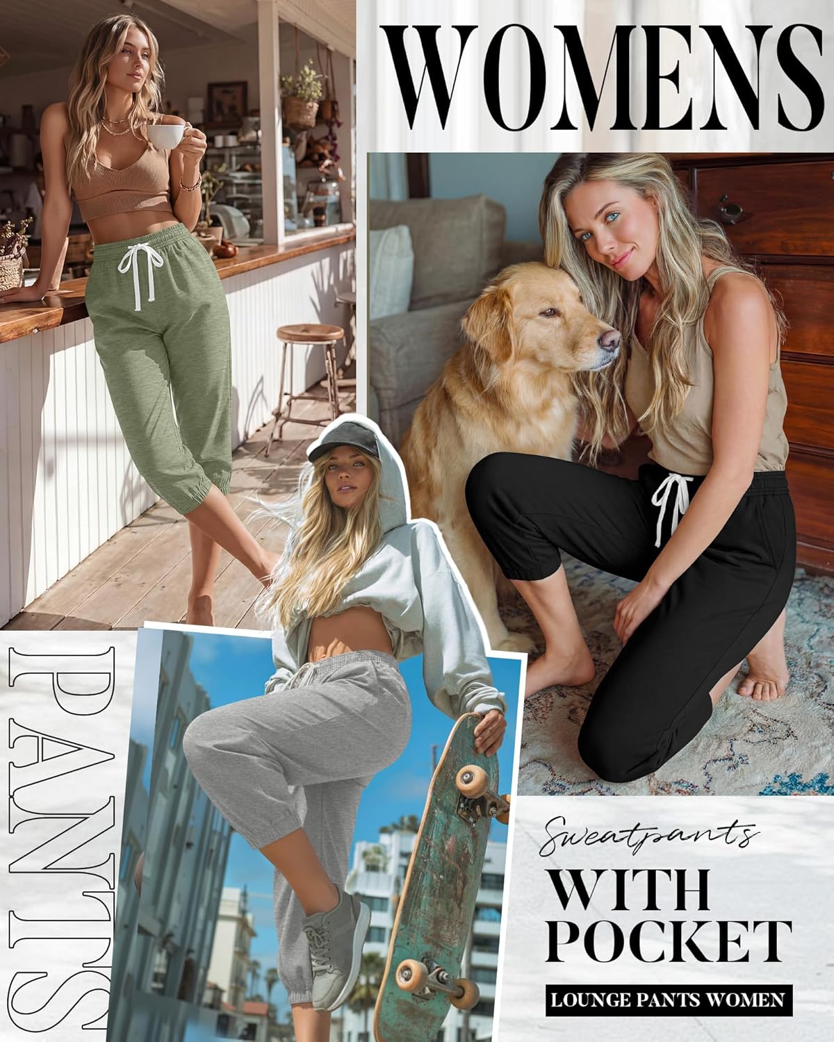 Ficerd 3 Pcs Women's Capri Sweatpants Joggers Summer Casual Sports Cropped Lounge Pants High Waisted Athletic with Pockets - Image 5