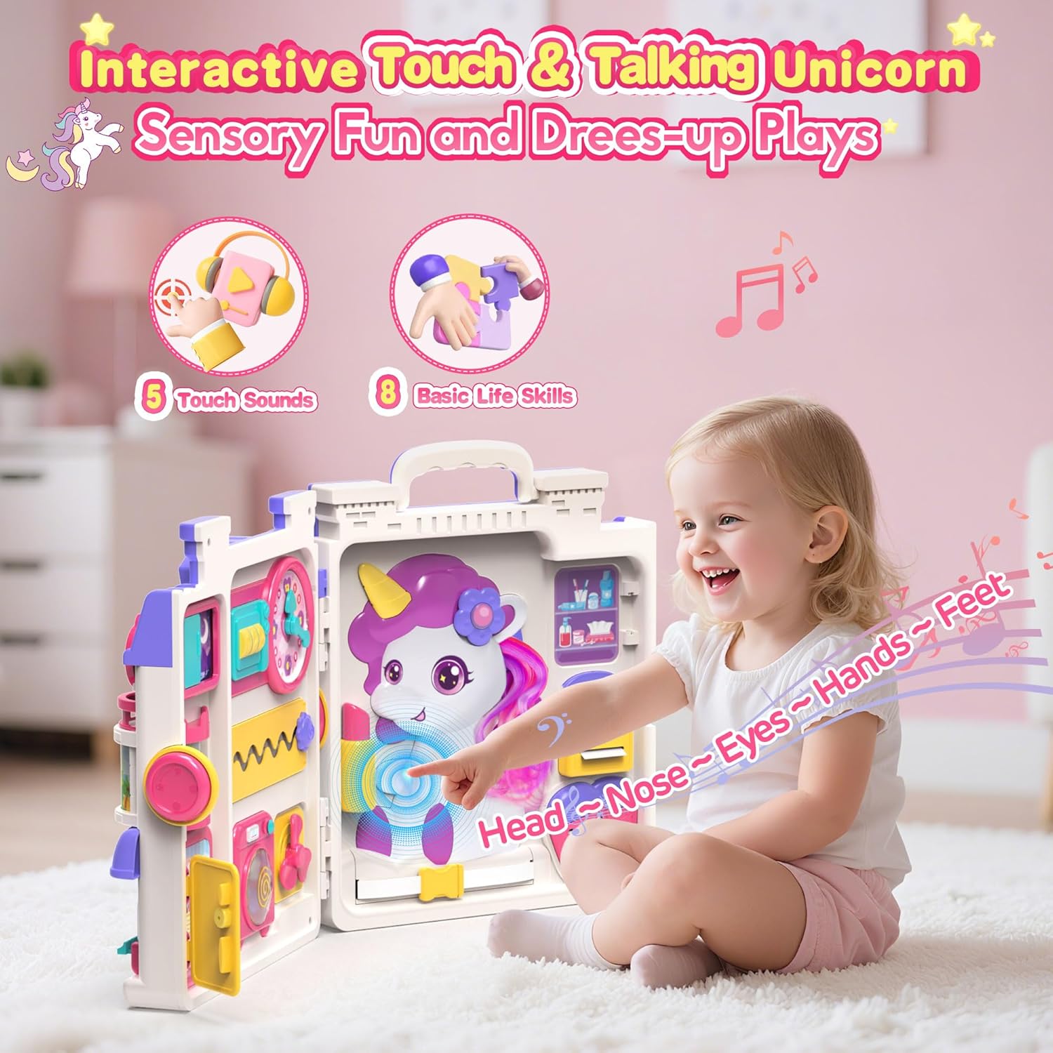 ELFJOY Montessori Toys for 1 Year Old Girl Gifts, Busy Board for 1 2 Year Old - 56  Activities Bilingual Early Educational Learning Toddler Baby Girl Toys, First Birthday Gifts for 1 2 Year Old Girls