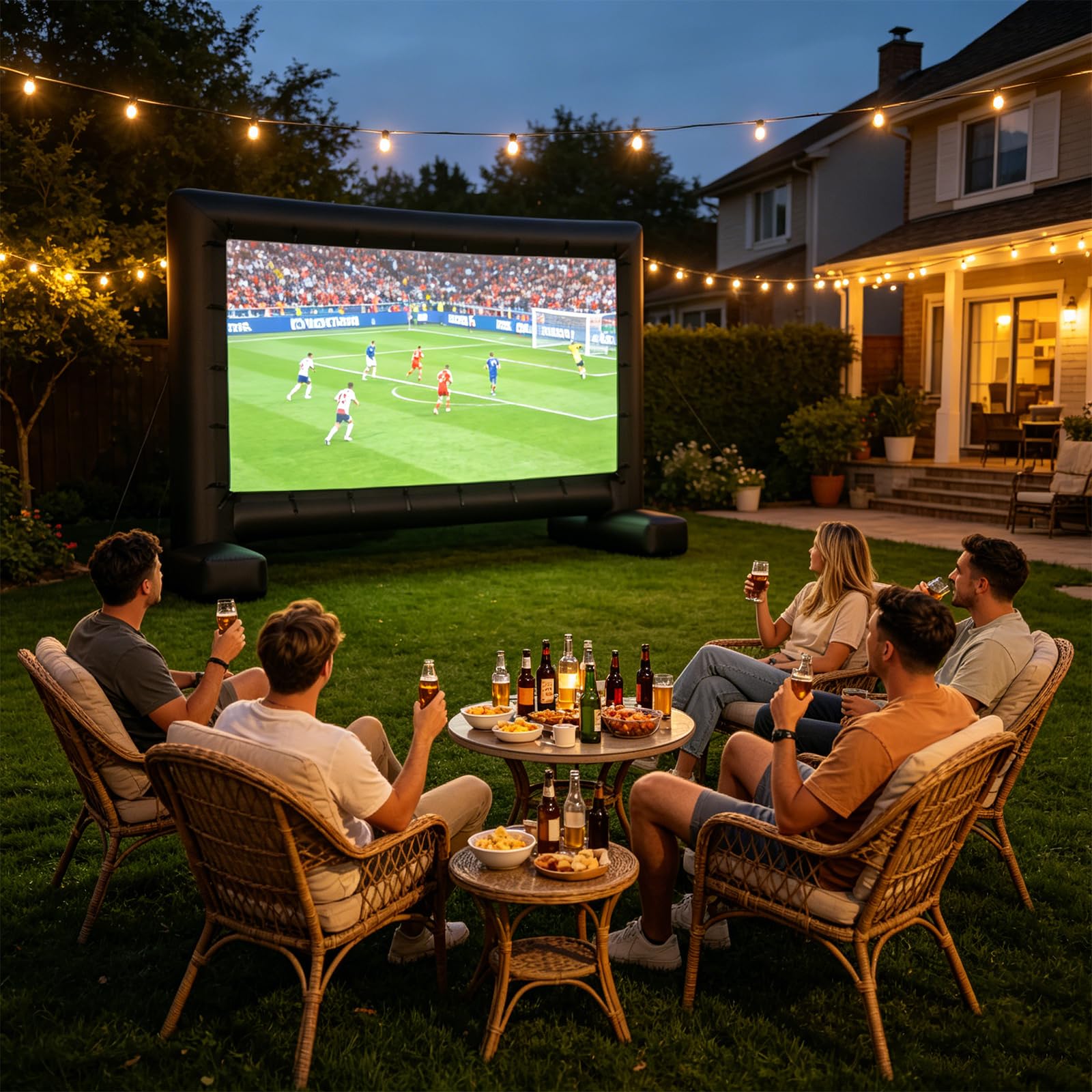 GYMAX Pantalla Hinchable para proyector de Exterior, con Tela Oxford y soplador, 1080P, 4K, 3D, HD, portátil 16:9 con Bolsa de Transporte, para Cine en casa y jardín (327 x 183 cm)