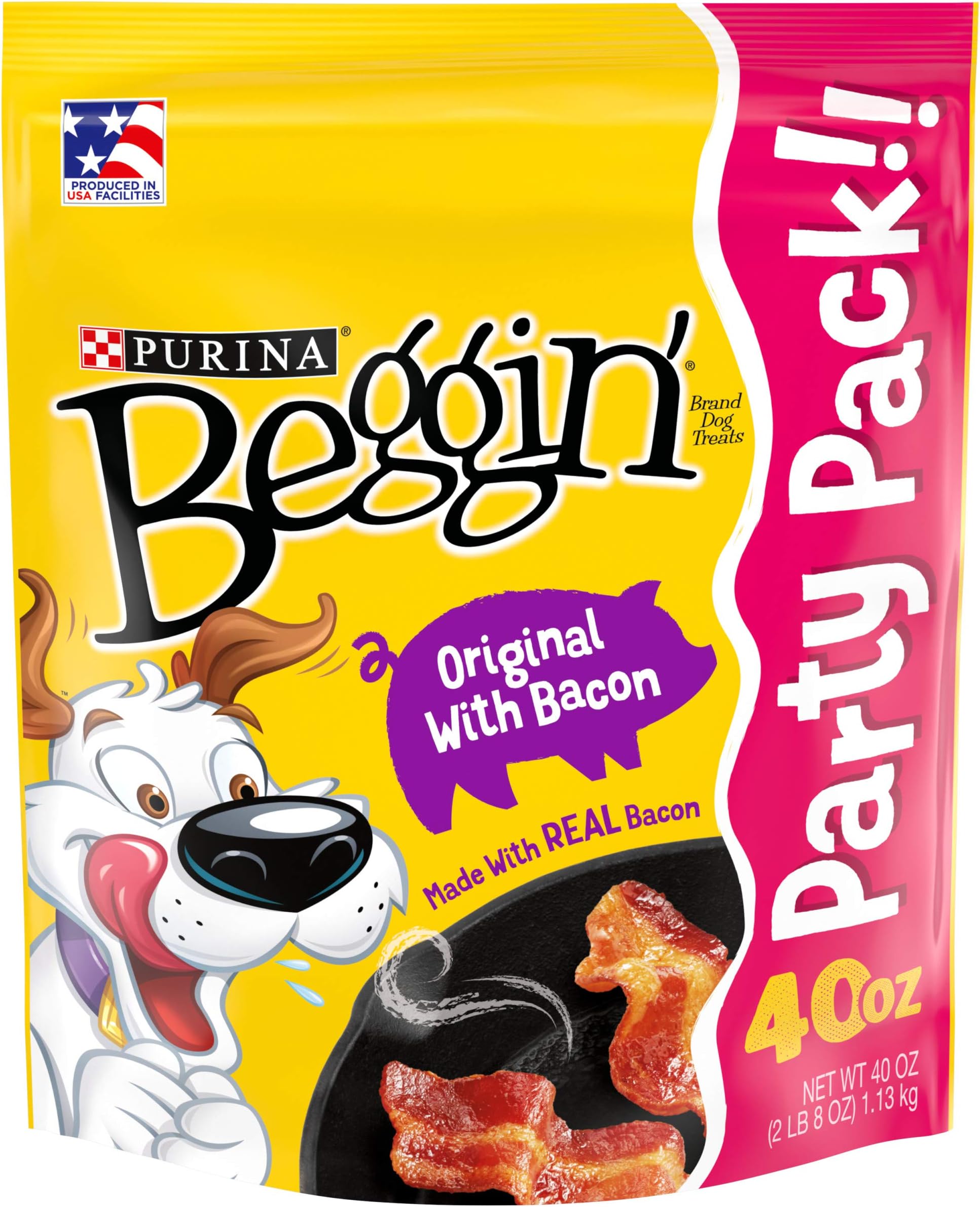 PURINA Beggin'Strips Made in USA Facilities Dog Training Treats; Original With Bacon - 40 oz. Pouch