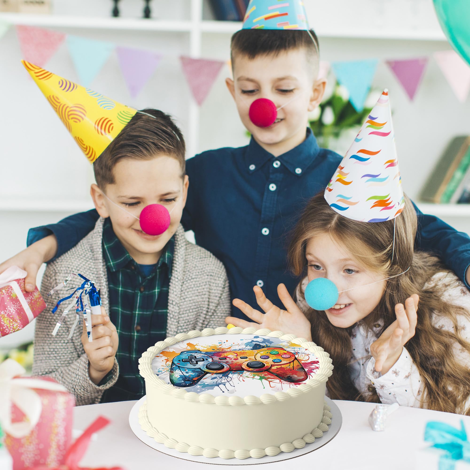 J&M DECO Opłatek na tort Gamer Ø20 cm – jadalna dekoracja urodzinowa dla dzieci – topper gamingowy z papieru opłatkowego 0,6 mm – bezglutenowy i wegański