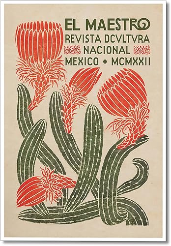 Lienzo decorativo de cactus mexicano, póster vintage de suculentas botánicas del suroeste, El Maestro rústico retro cactus, impresiones de pintura