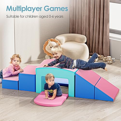 Miniatura 2 de Bloques de escalada de espuma para niños pequeños, 6 piezas de juguetes de escalada suaves, juego de espuma para gatear y escalar con túnel, patio