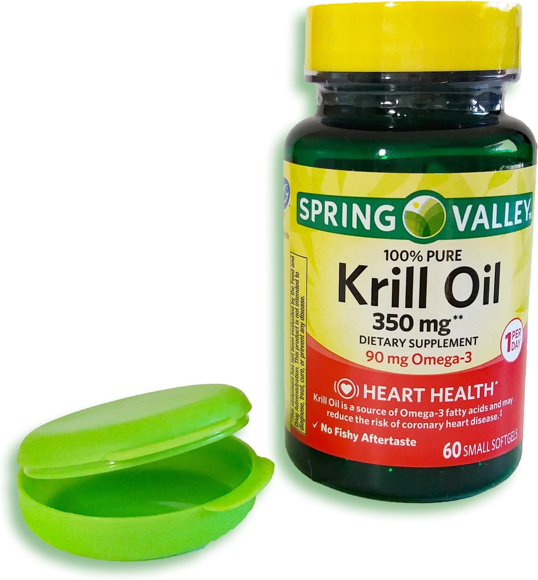 Krill Oil 350 mg, 90 mg Omega-3, 60 Small Softgels. Plus Free Bonus 1 Mini Pill Container.