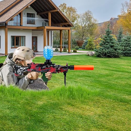 Miniatura 5 de 2 Juegos de Juguetes Blaster Eléctricos, Blasters de Salpicaduras con Modo Dual Automático y Manual, y Gafas Protectoras, Edades 14 y Más (Rojo +