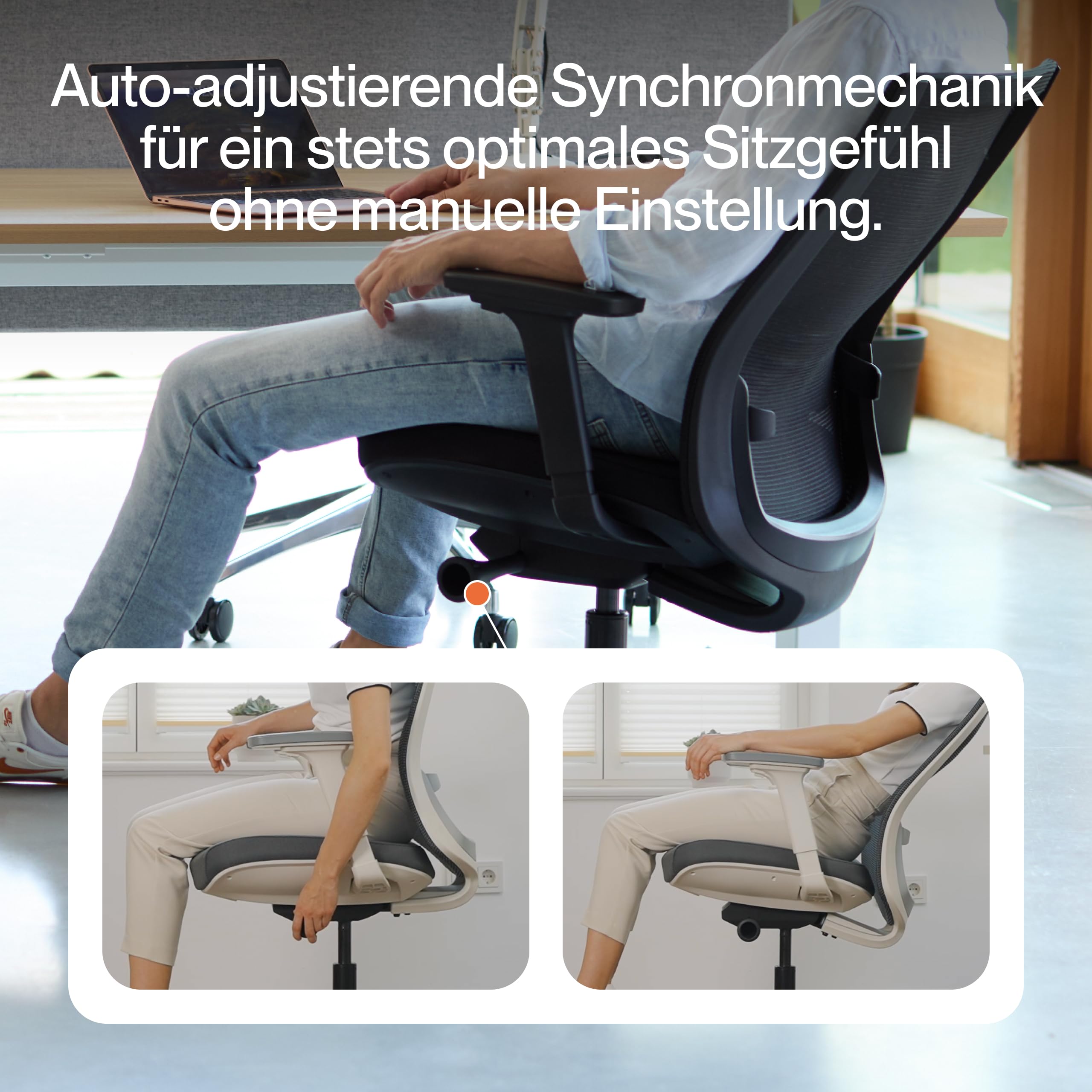 Ergo Bürostuhl Ergonomisch mit Armlehnen Weiß | Schreibtischstuhl mit Synchronmechanik, Lordosenstütze & Sitzhöhenverstellung | Bequemer Office Chair, PC & Büro Stuhl | Flexibler Drehstuhl