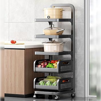 JOYBOS Adjustable and Wheeled Storage cart 5 Shelves, Black/White, 35x29x105