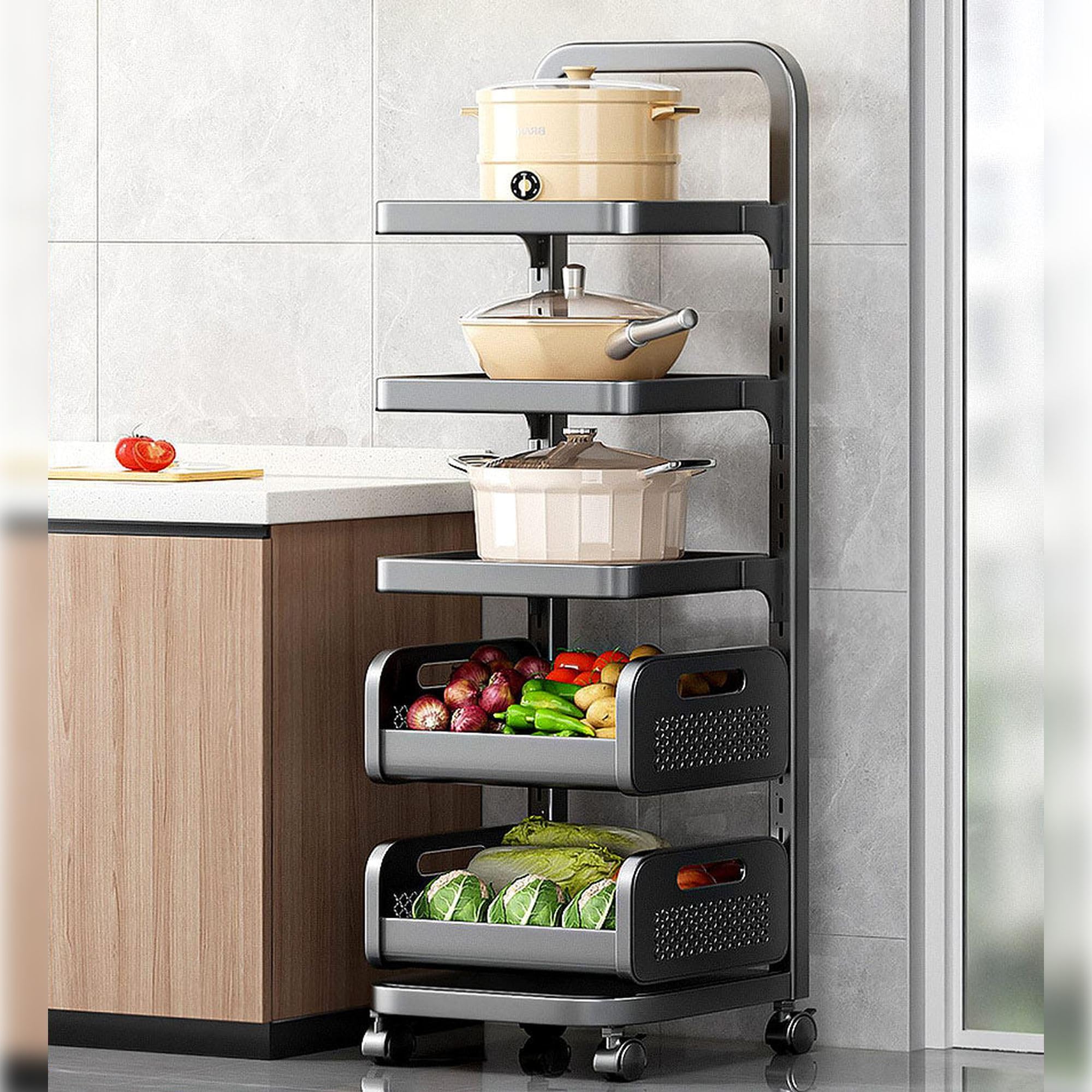 JOYBOS - Carrito de Almacenamiento Ajustable y con Ruedas 5 estantes