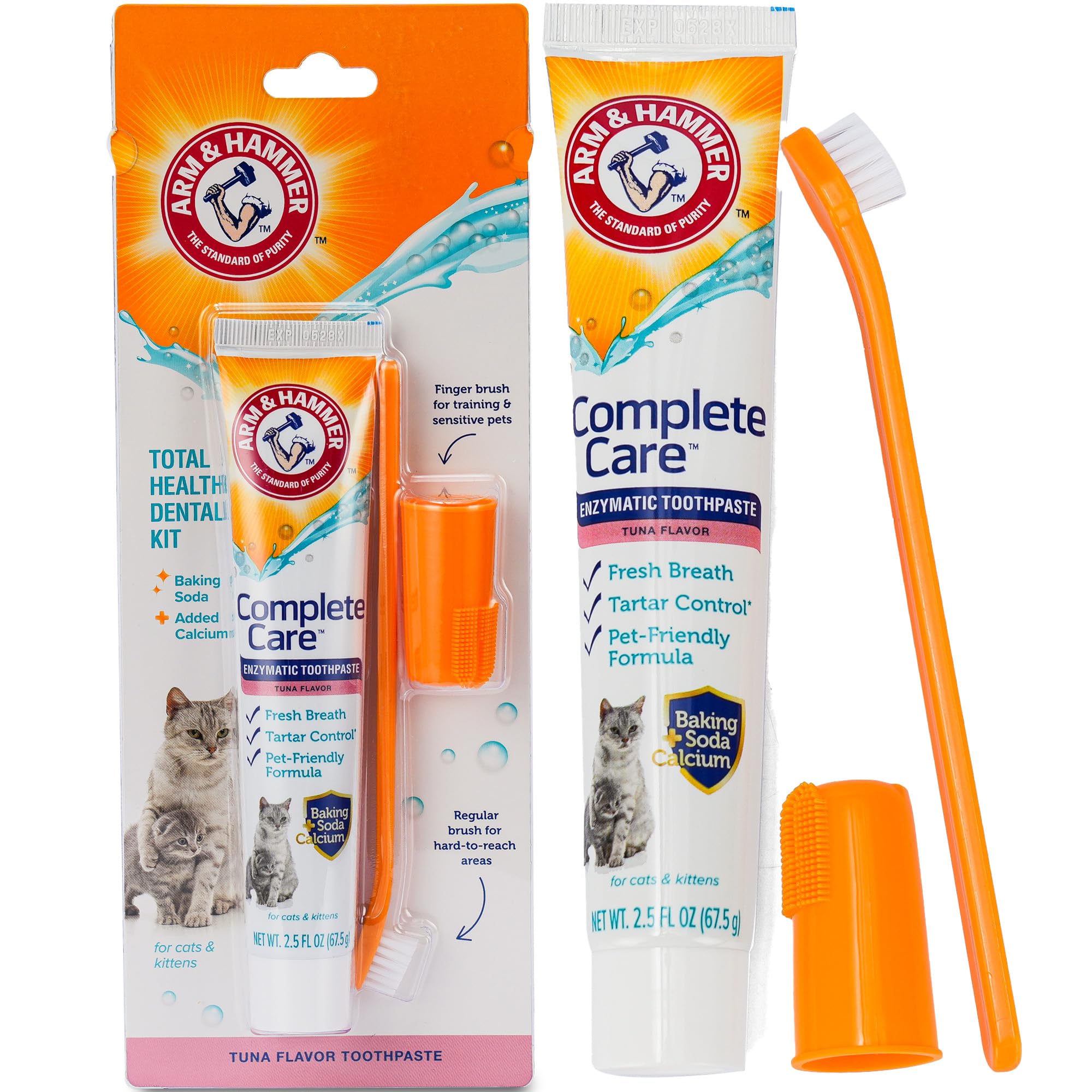 Arm & Hammer for Pets Complete Care Cat & Kitten Dental Kit | Includes 2.5 oz Tuna Flavor Enzymatic Cat Toothpaste, Cat Toothbrush, and Rubber Finger Brush for Cats