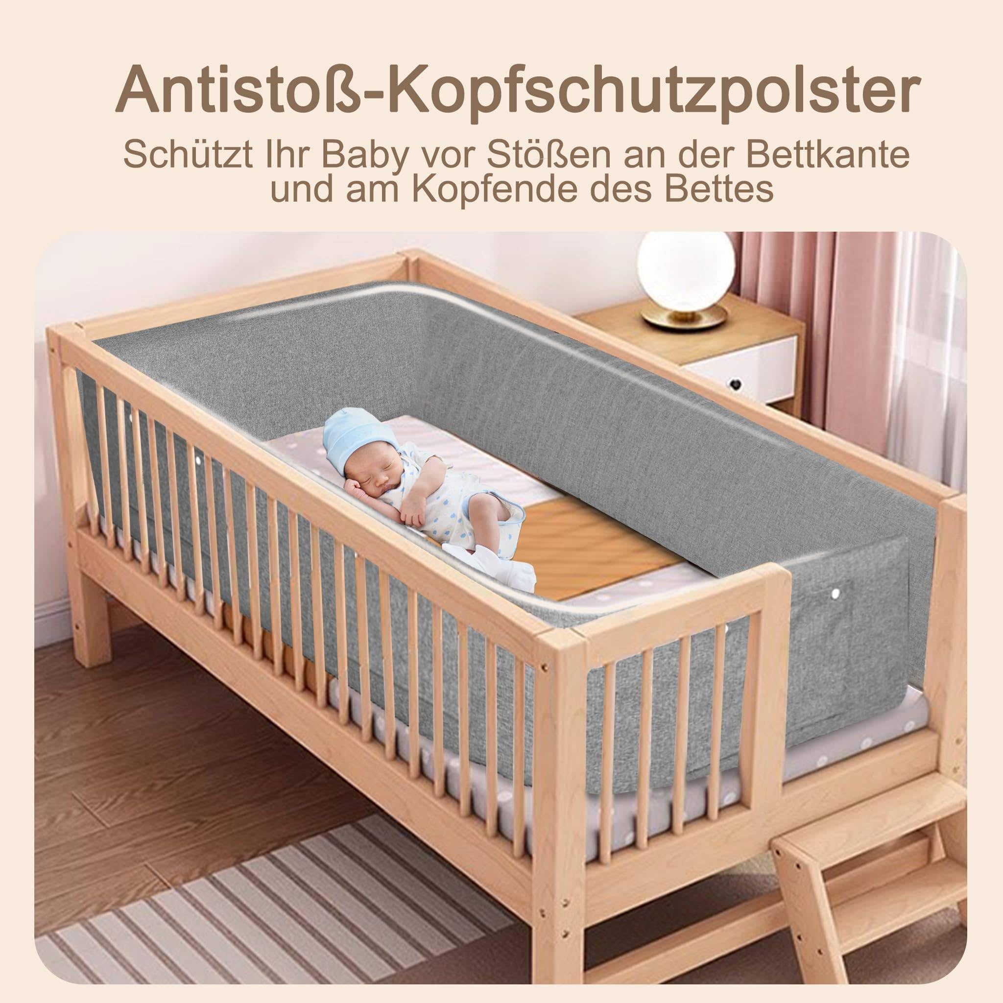 LZQ 2 barandillas de protección contra caídas, protección para los bordes de la cama, forma ajustable, altura ajustable para niños y bebés, gris, 150 cm