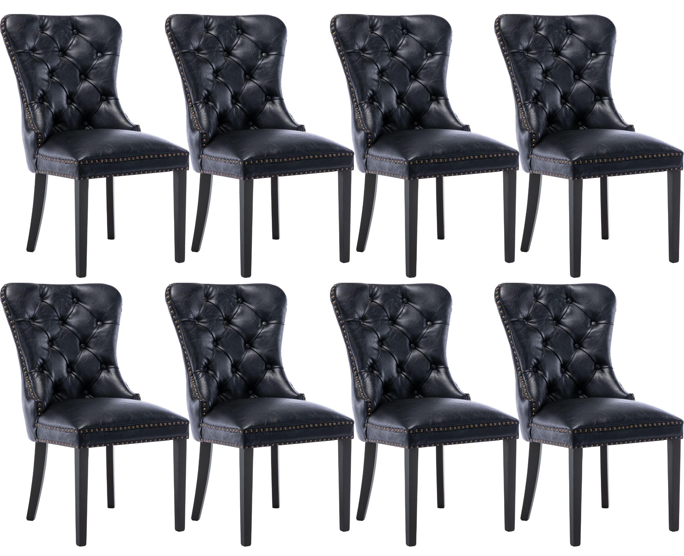 CIMOTA Black Leather Dining Chairs Set of 8 Mid Century Modern Dining Room Chairs Tufted Upholstered Kitchen Dining Chairs Comfortable Side Chairs