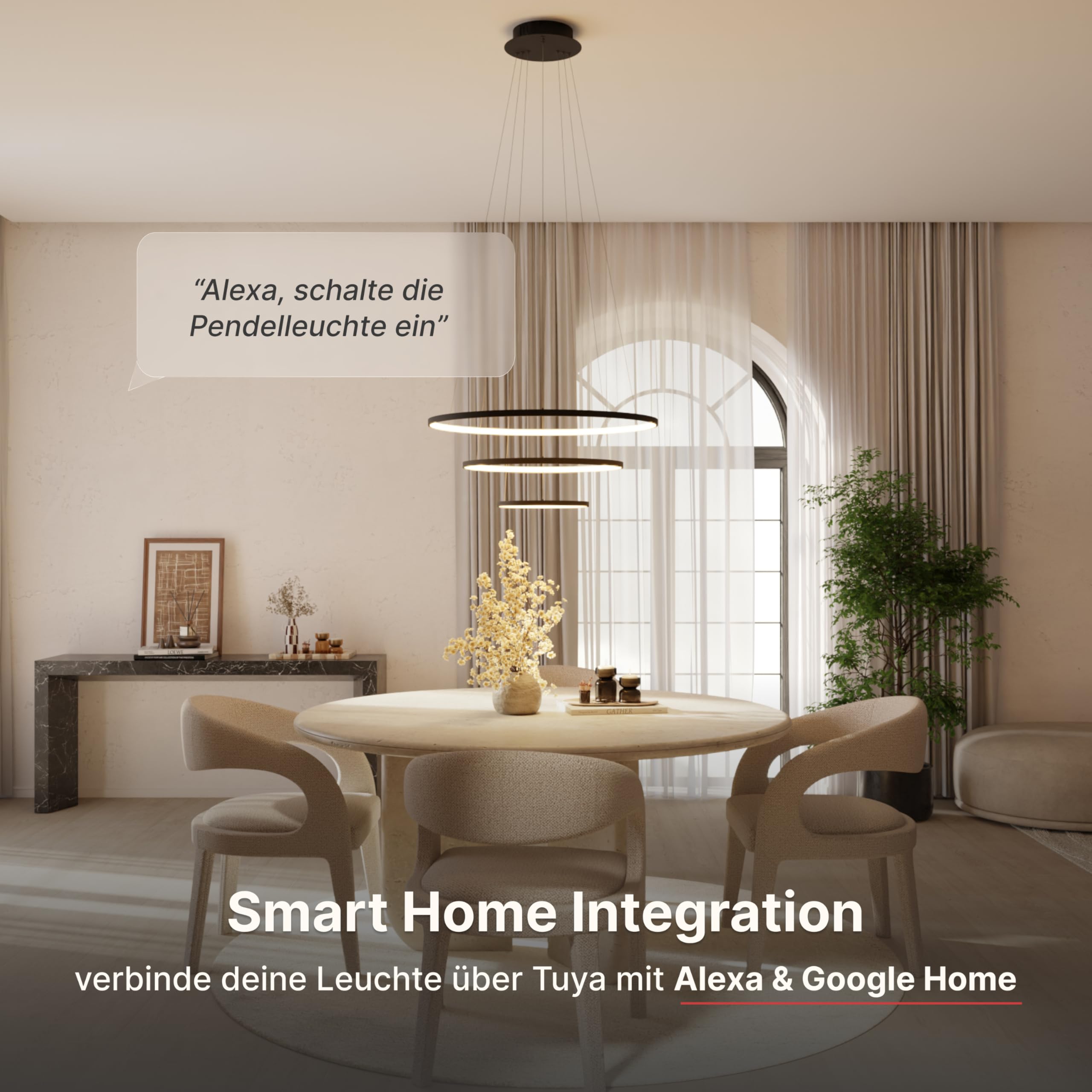 Deckenleuchte Pendelleuchte 'Omeva' dimmbar LED 3 Ringe Wohn & Esszimmer Moderne Hängelampe Esstisch Smart Home Amazon Alexa Google Home Tuya schwarz