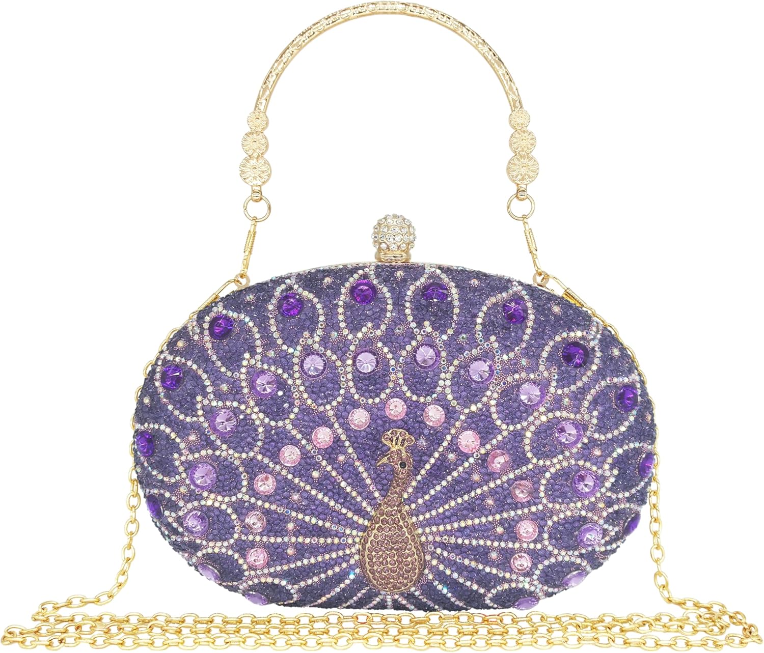 Women's Evening Bags Sparkly Rhinestone Clutch Purses Luxury Diamond Peacock Handba...