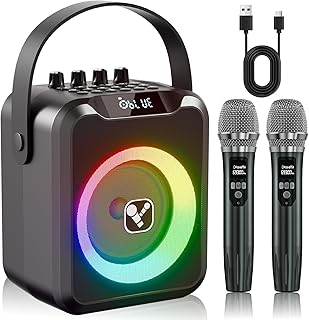 Karaoke Machine, Portable Karaoke Machine with 2 Wireless Microphones, PA System with Microphone, Karaoke, Portable for Pa…