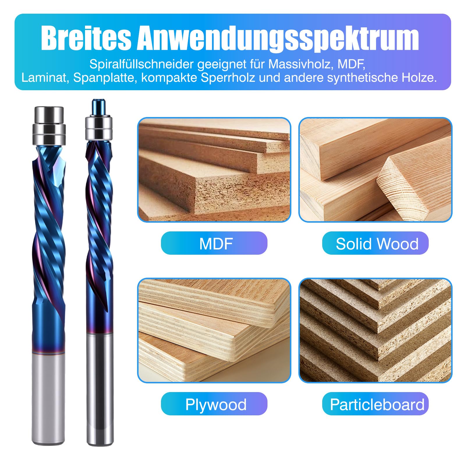 Spiral Flush Cutter 8 mm Shank, Up & Down Compression Cut Flush Trim Bit, 35 mm Schneiddurchmesser, 80 mm Schneidlänge Spiral Rilte Doppelkugellager Holzschneider