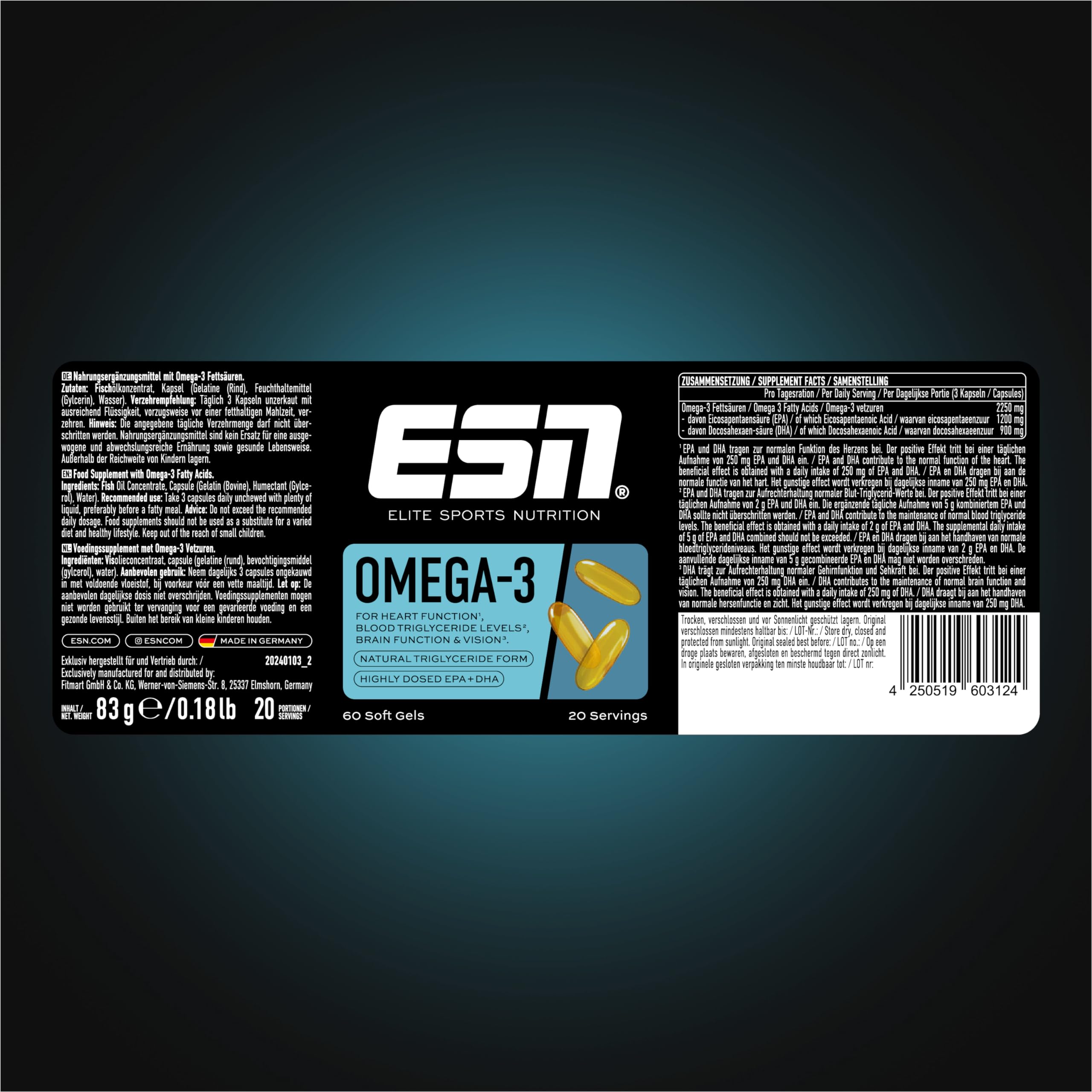 ESN Vitalstoffbundle, 4er Set mit 480 Kapseln | Magnesium Bisglycinat, Omega 3, Vitamin Stack & Zinc Bisglycinat, hochdosiert, Nahrungsergänzung