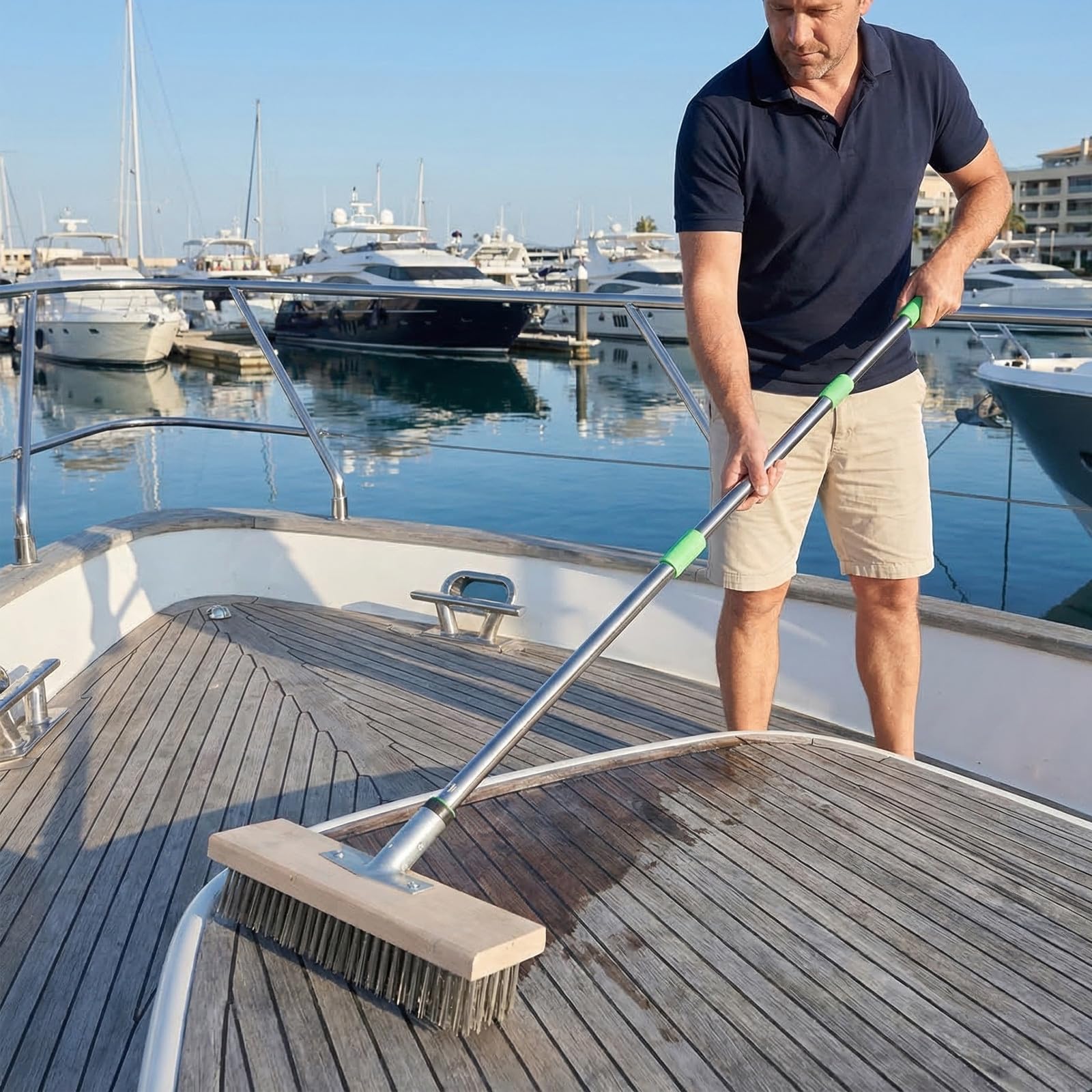 KICHOUSE Spazzola per Ponte di Barca: Spazzola Marina con Manico Lungo da 50 Pollici/1,2 m per la rimozione della ruggine dai Metalli e la Pulizia Esterna, Scopa a Mano con a 3 sezioni