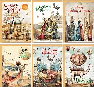 Fancy Land African American Nativity Christmas Cards Foil Embossed Black Religious Holiday Greeting Cards Bulk with Envelopes for Christian Holy Family Supplies 24Pcs