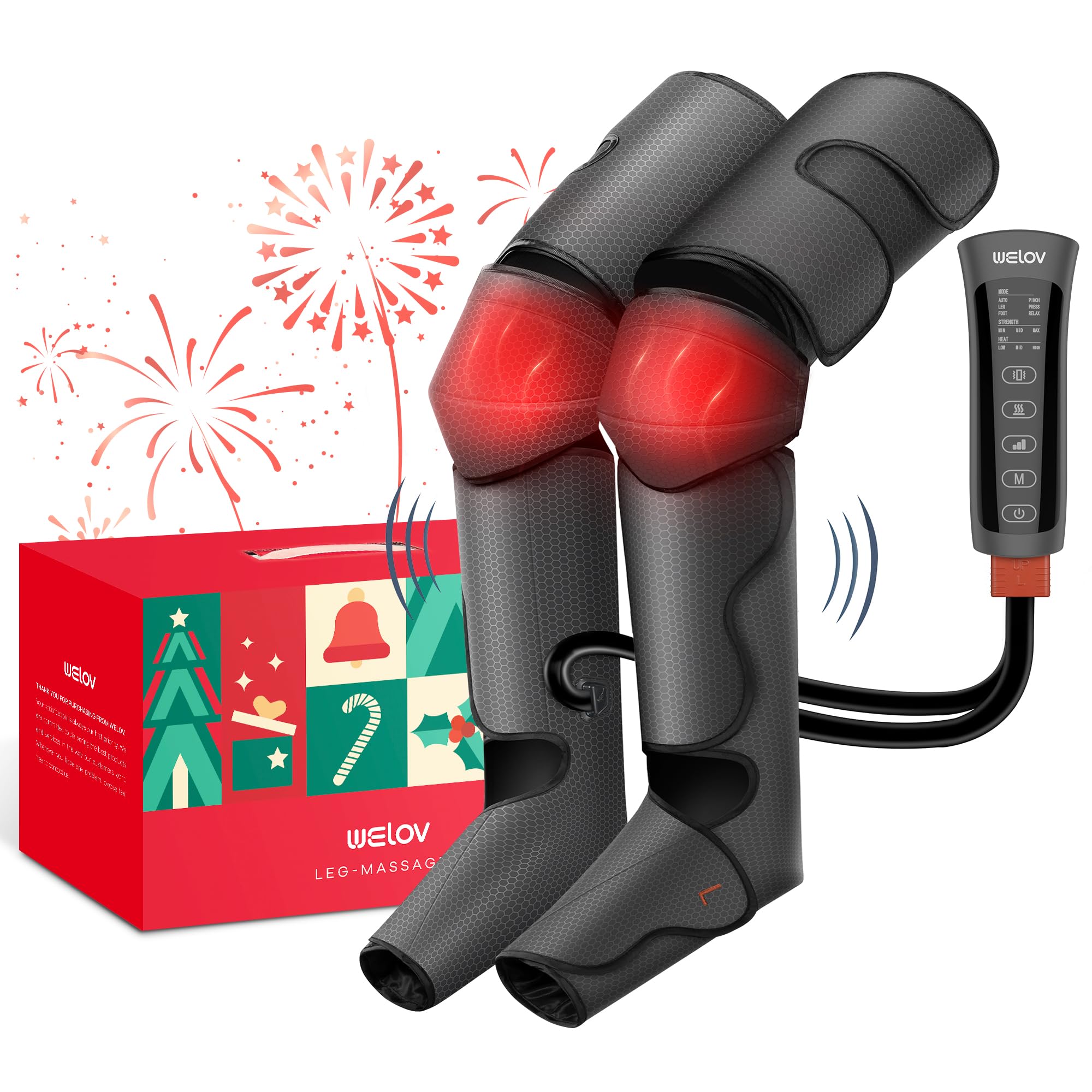 WELOV Leg Compression Massager for Circulation, Christmas Gifts for Dad Mom Men Women, Leg Massager with Heat for Knee, Helpful for Vericose Veins, Muscle Fatigue and Edema
